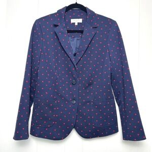 Talbots Balzer Women's 10 Navy Blue Red Polka Dot Jacket Career Workwear